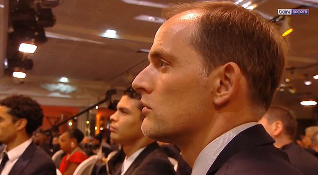 Manajer PSG Thomas Tuchel terlihat sangat kaget mendengar pidato yang di sampaikan Mbappe 